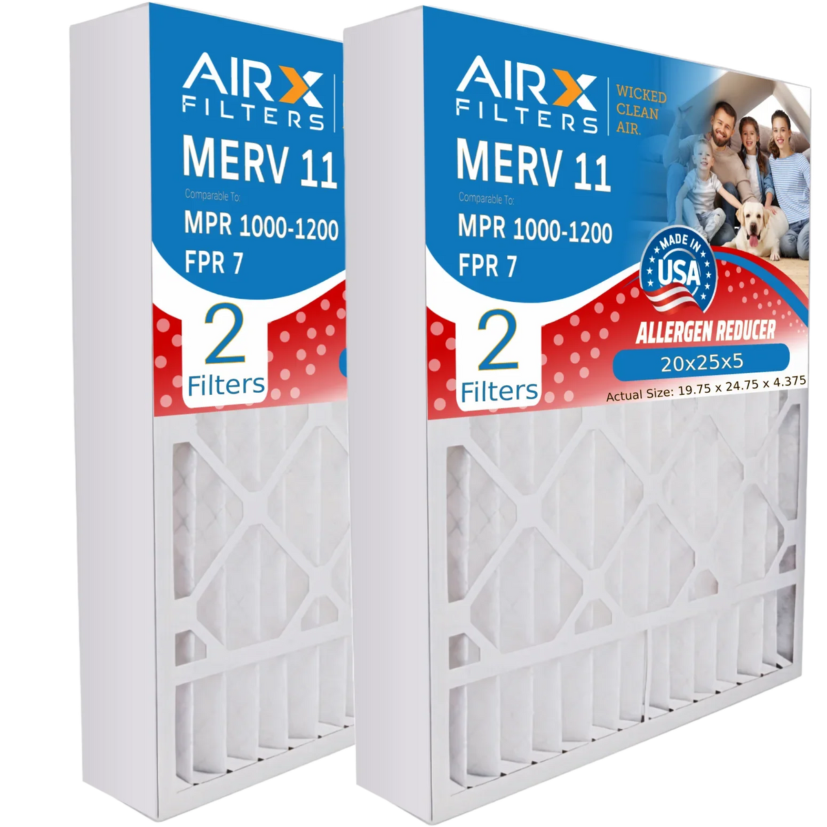 Made 7 Filter 11 AIR. 20x25x5 2 FILTERS FPR USA Premium with Air White 20x25x5 Comparable 1200 Compatible by Pack MPR Rodgers 1000, CLEAN MPR FR2000U-108 to WICKED Furnace MERV Filter & AIRX
