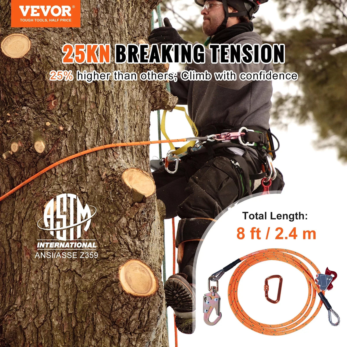 flipline, Steel Arborist Tree 8' 1/2" Steel BENTISM Line Lanyard, Aluminum Climbers Climbing for Extra with Flipline, Alloy Alloy Core x Snap Arborist, Hook, Carabiner for and Tool Tree Flip