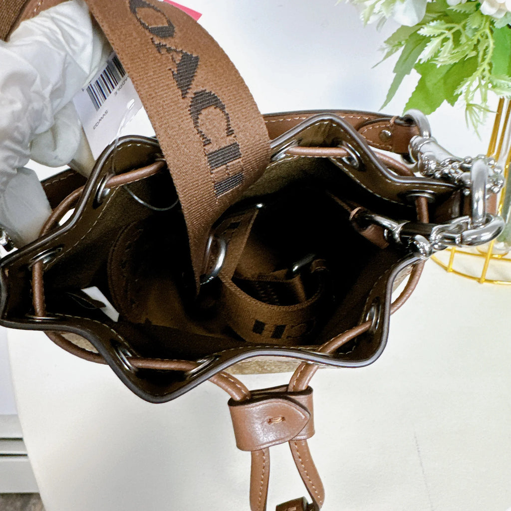 In Mini Canvas CR145 Bag Bucket Coach Signature Saddle IN Khaki