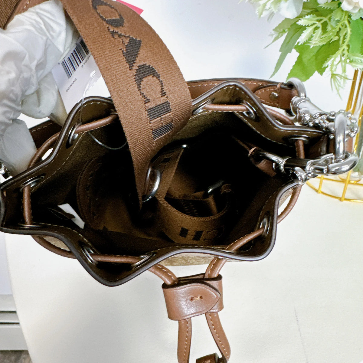 In Mini Canvas CR145 Bag Bucket Coach Signature Saddle IN Khaki