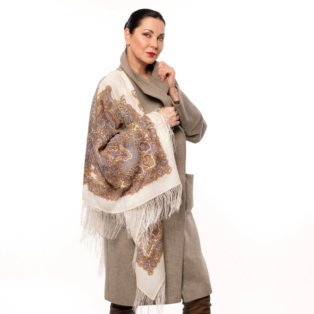 Women Labzina Wool Shawl (blue) Shawl Olga Woolen Wrap for Pavlovo 100% Shawl Posad 50x50-inch Fashion