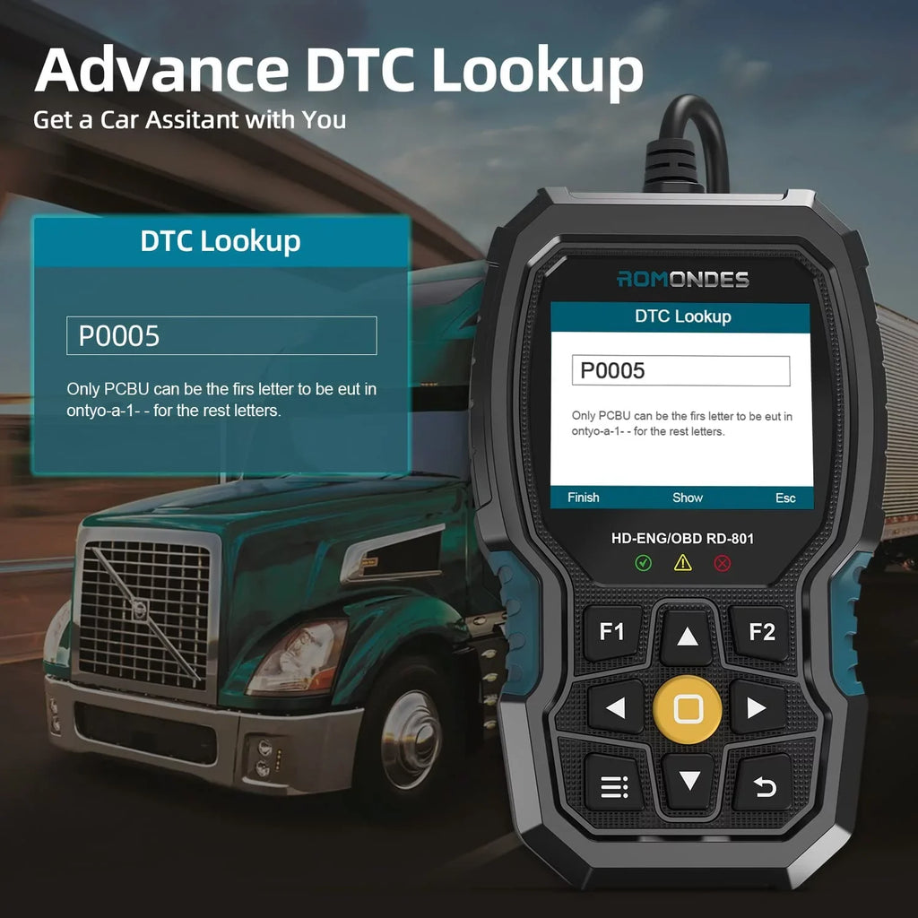 Code Scan Duty DAF Car Scanner Cummins, Tool Scanner Hino, Truck for Diagnostic Man, Engine & Heavy in EOBD , Tool Fuso, Truck Auto 1 2 Romondes Diesel UD OBD2 RD801 Scania, HD Reader Check OBD OBD