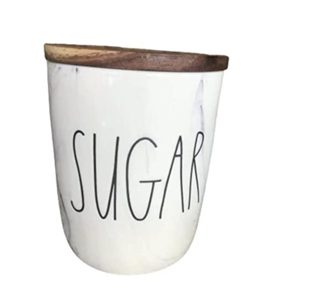 (SMALL Home with Marble wood lid SUGAR Rae Dunn Canister size)
