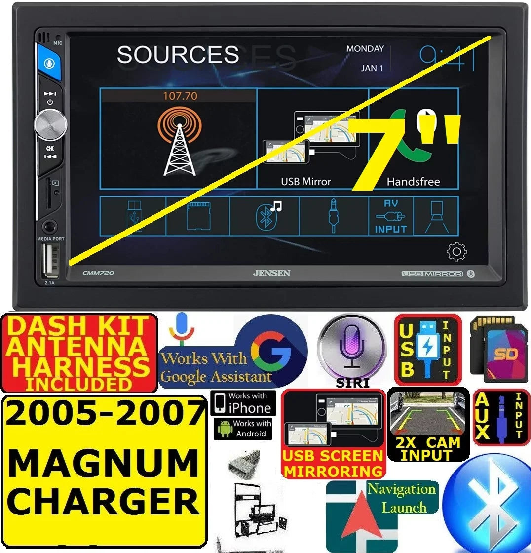 KIT, PKG. TOUCHSCREEN INSTALLATION HARDWARE CHARGER ADAPTER FITS DODGE 05-07 AM/FM INCLUDES ANTENNA WIRE CAR SPECIFIC RADIO USB/BLUETOOTH DASH STEREO HARNESS, WHEN MAGNUM AND INCLUDING VEHICLE