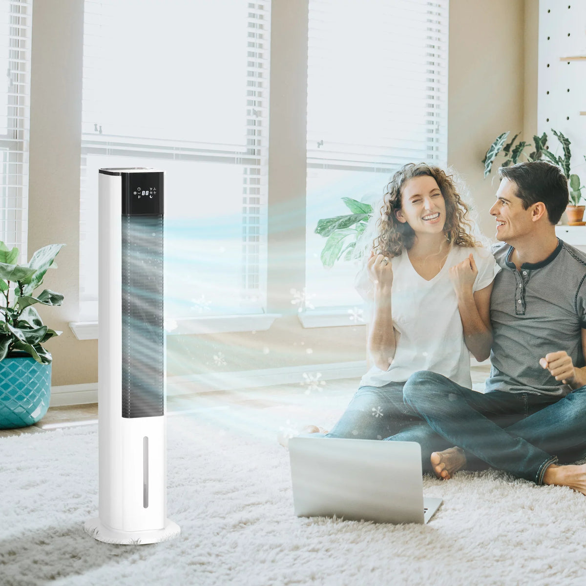 Cooling 1.6 LED Display, HOMCOM White Evaporative Oscillating, Water Air Humidifier Ice Cooler, 3-In-1 Portable Gal with Tank, Remote, Timer, and Fan 42"