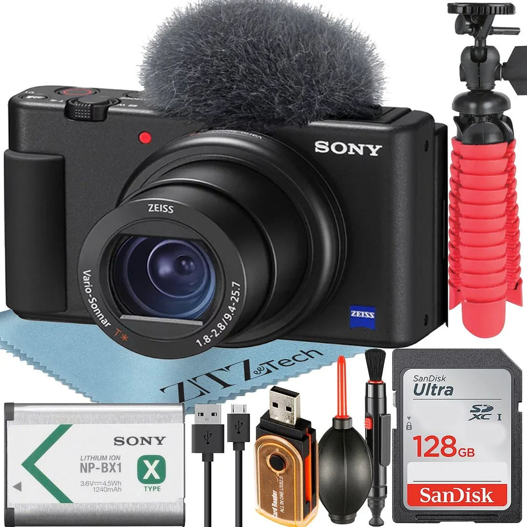 Accessory Camera + with Card Bundle 128GB SanDisk Vlogging Sony ZeeTech ZV-1F Memory (Black)