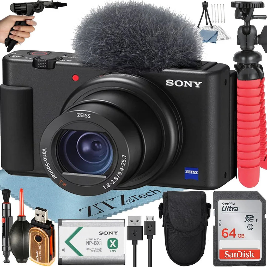Vlogging Tripod Sony 64GB SanDisk Memory ZV-1F with Accessory + ZeeTech + Bundle Camera Card (Black)