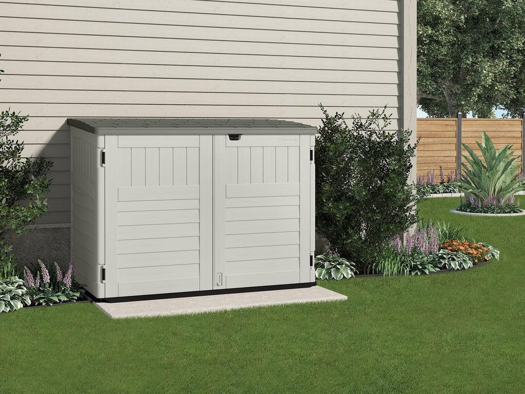 D Plastic Gray, and H in x 52 in 70.5 Suncast Off-White x W Shed, Storage 44.25 in
