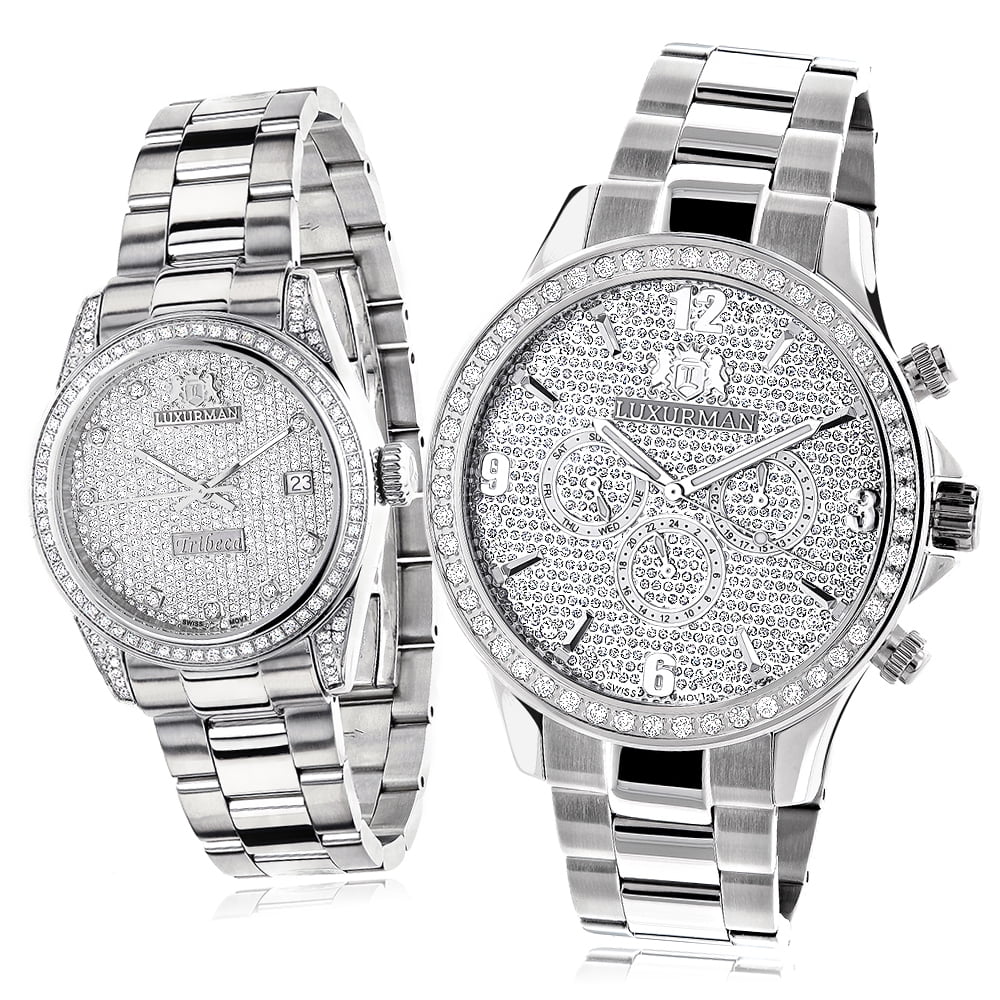 Set Watch Stainless 3.5ct and Diamond Hers Steel Watches: His