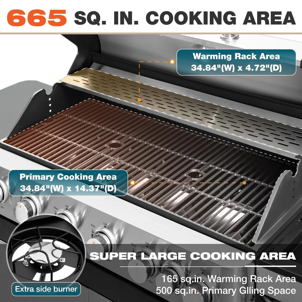Burner Living Propane Summit Gas with Side Grill BBQ Stainless Burner Grill Steel 6