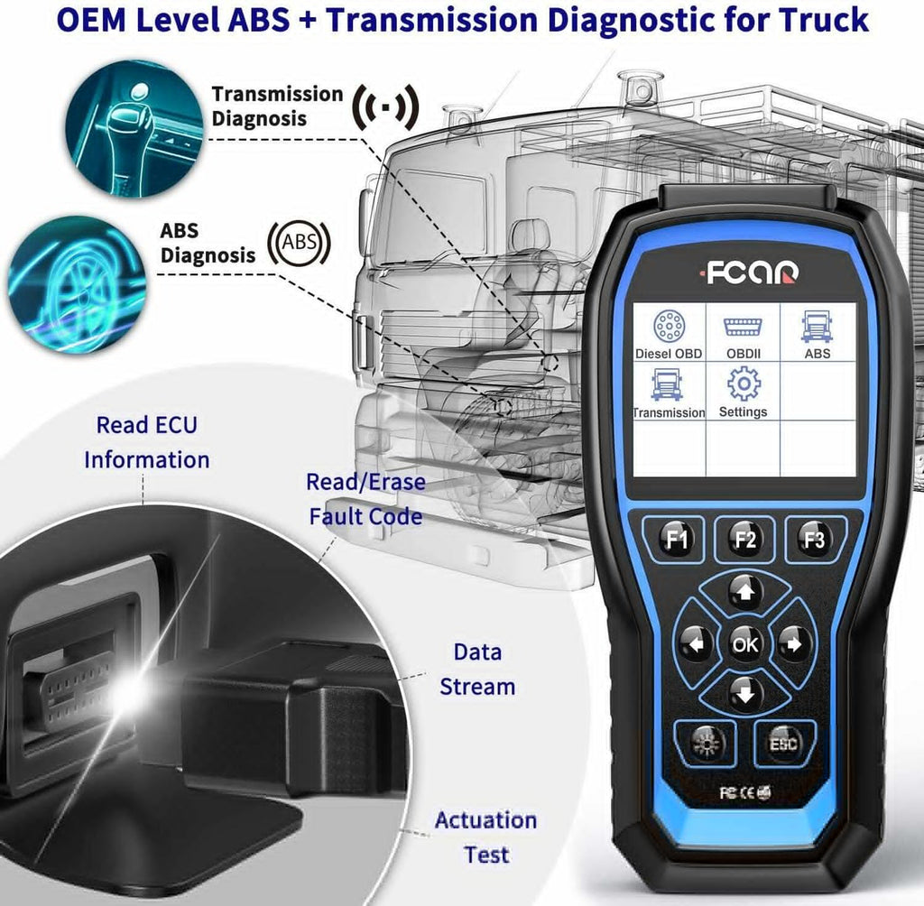 FCAR F507 Code Diesel Mack Truck Heavy Duty Tool Volvo ABS OBD2 Scanner Heavy Reader All fit Transmission Freightliner System All System for Scanner Scan