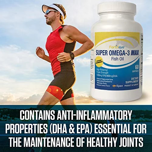 Max Fish Softgel DHA Flavor, Vitamins 1200 Serv.- Natural Omega-3 900 / EPA 30 Day, Super Capsules 60 Triglyceride, Fortifeye Max Per Oil, Lemon