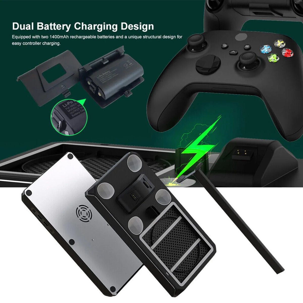 Packs for Stand Dock Vertical Headphone & with Station Series 12 Cooling with X/S, Organizer, Games Cooling Fan Battery 2 Charger Charging X Holder mAh Station 1400 with Controller Dual Storage Xbox
