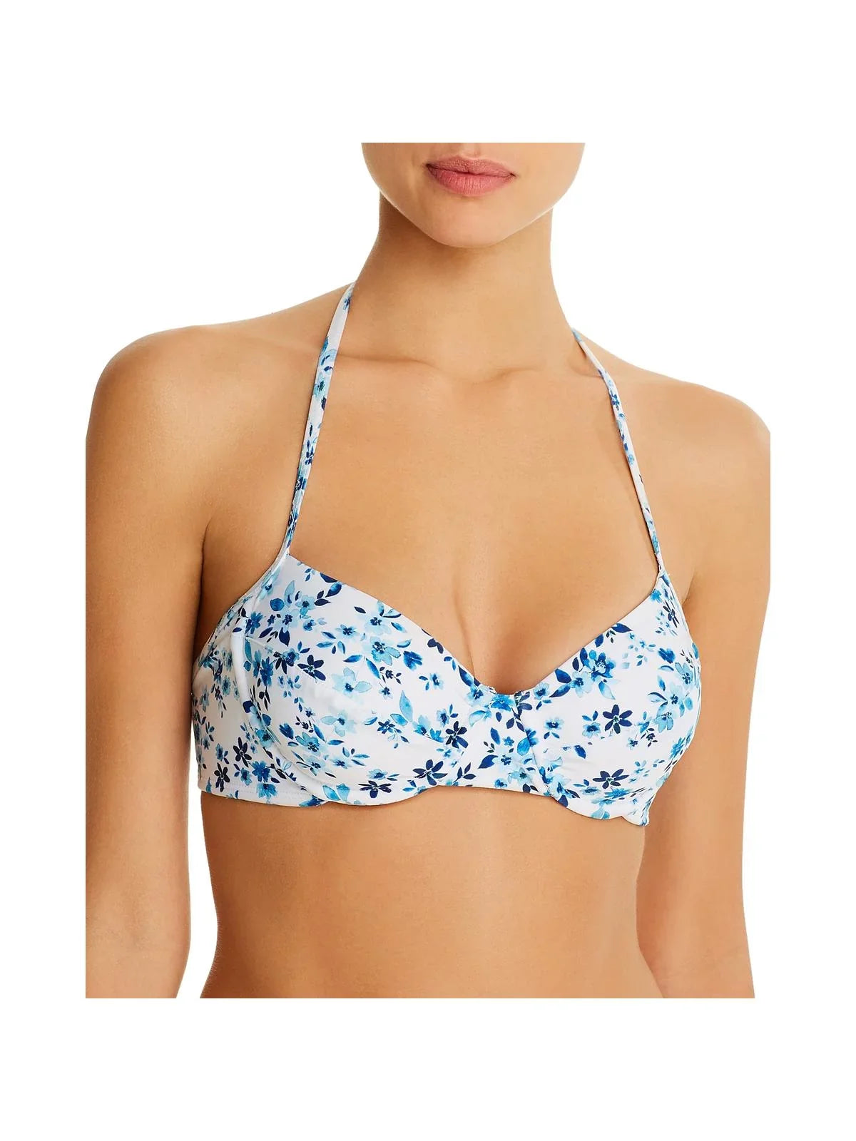 Halter Underwire Swim DD Floral Top Womens Blue Shoshanna