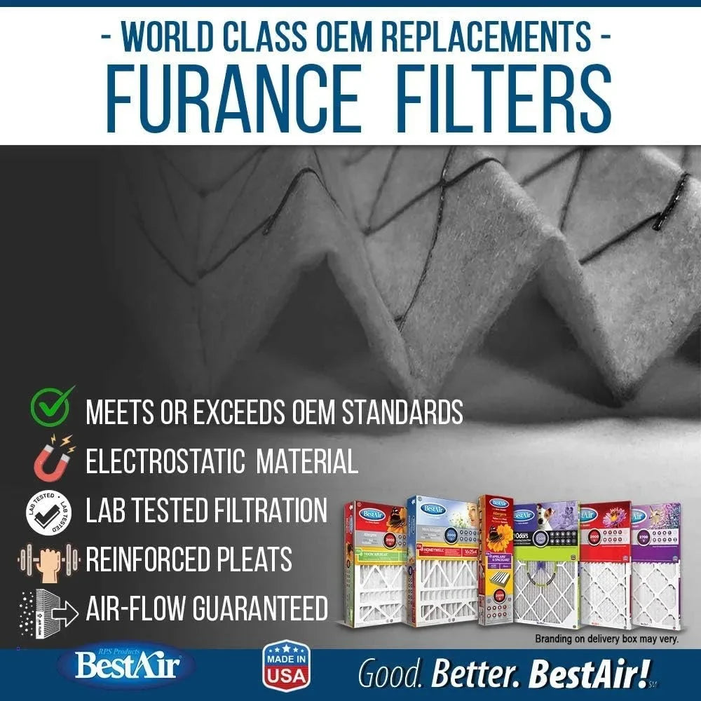 BestAir Allergens 100%, 20" Honeywell 4", 13, Pack Removes & Models, Air Fits of HW2025-13R MERV 25" x 3 AC Furnace For Filter, x Contaminants,