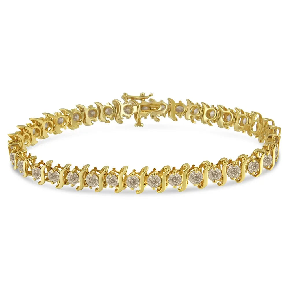 color, (J-K 14K 6.0 Gold-Plated clarity) Sterling - Yellow Classic Diamond "S" 7.5" Silver Round-Cut Bracelet Cttw I1-I2 Link .925