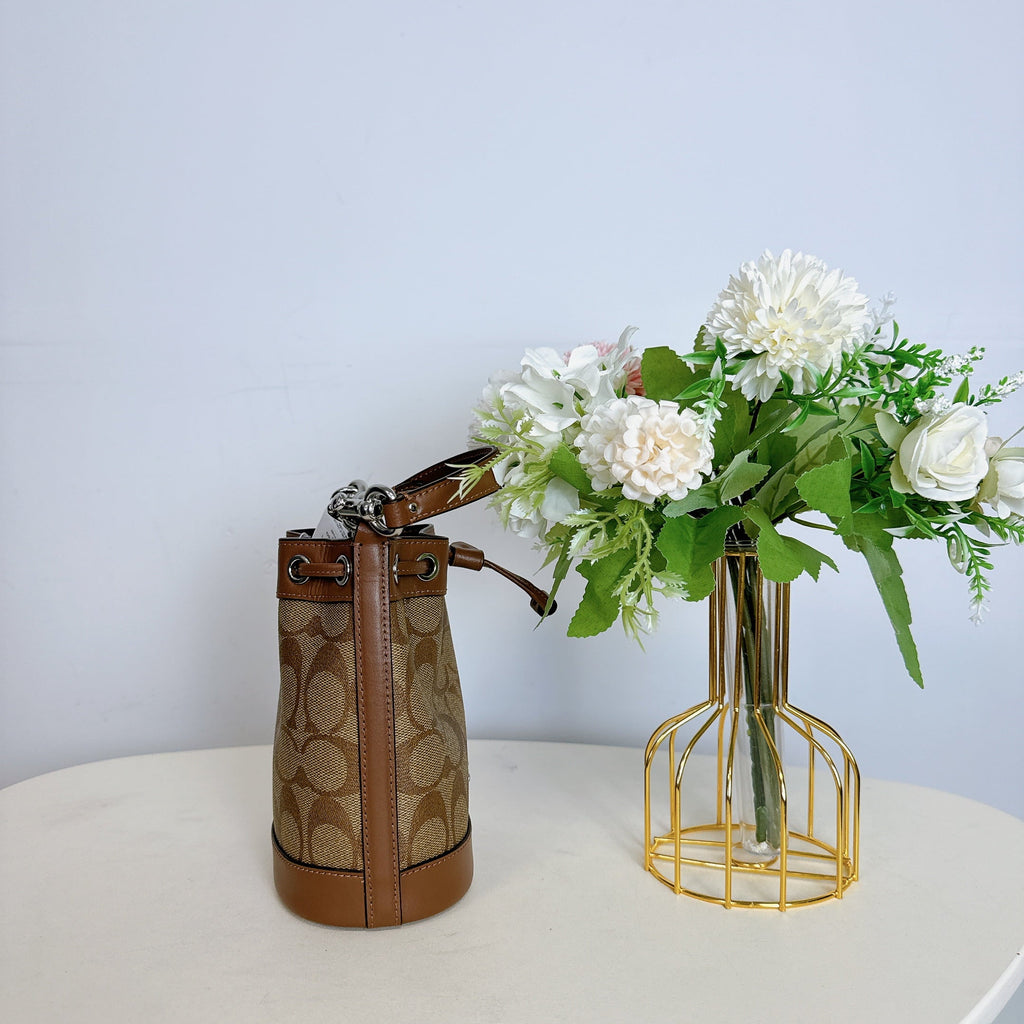 In Mini Canvas CR145 Bag Bucket Coach Signature Saddle IN Khaki