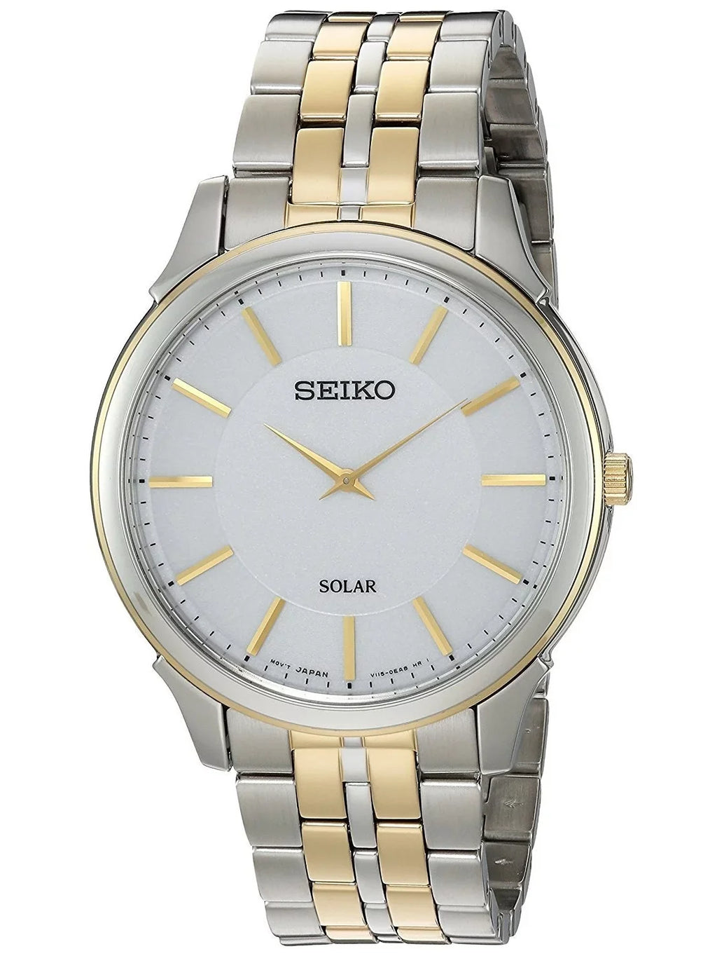 Steel White Seiko Reserve Men's Dial Solar Power Watch Tone Core SUP864 Two