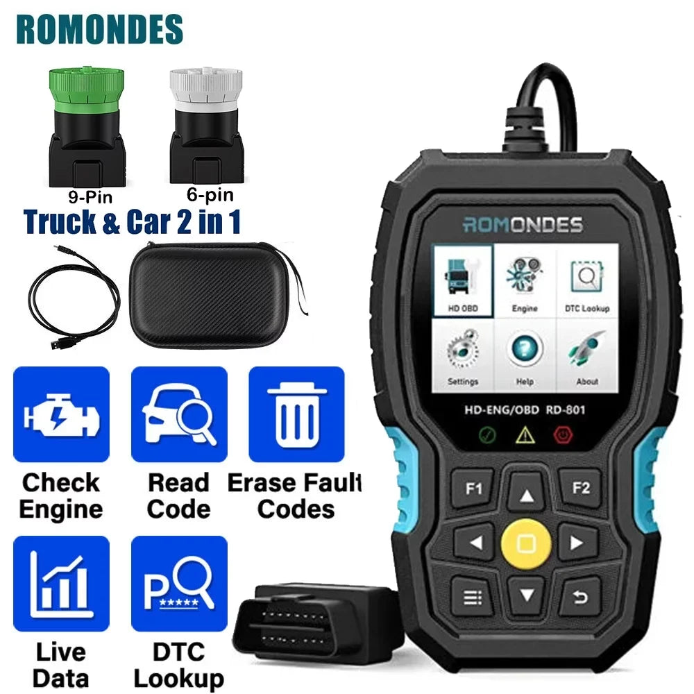 Oil Code Tools Diagnostic DPF Scanner Reset RD801 Truck Diesel Truck Heavy OBD2 Duty Scanner Romondes Reader