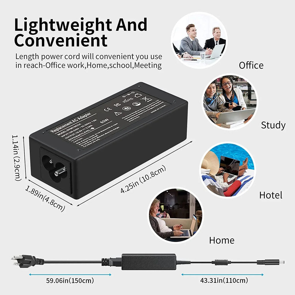 P54G 65W/45W P55F P32E P24T New P20T P75F AC P30E P51F for P58F P25T P60G P28E Dell P57G P69G Inspiron Charger P66F