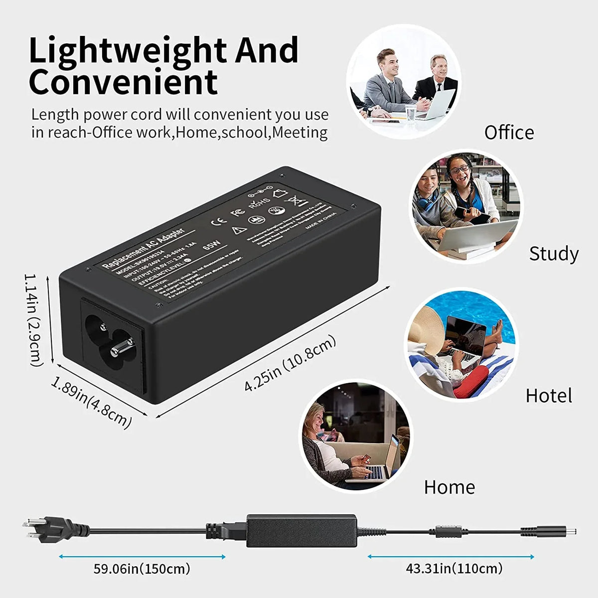 P54G 65W/45W P55F P32E P24T New P20T P75F AC P30E P51F for P58F P25T P60G P28E Dell P57G P69G Inspiron Charger P66F