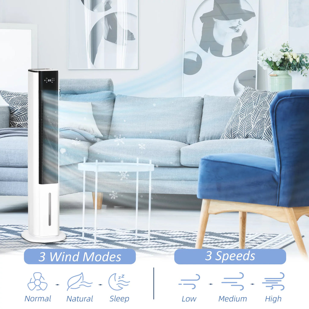 Cooling 1.6 LED Display, HOMCOM White Evaporative Oscillating, Water Air Humidifier Ice Cooler, 3-In-1 Portable Gal with Tank, Remote, Timer, and Fan 42"