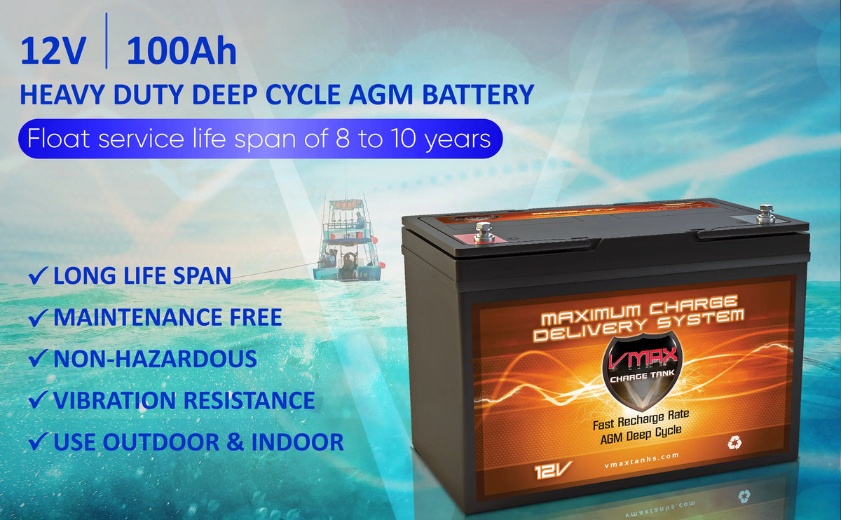 Trolling 12V for Marine Thrust 100Ah Pound Volt Deep Motors AGM MR127-100 Battery 45lb 45 VMAX 12V Cycle 12