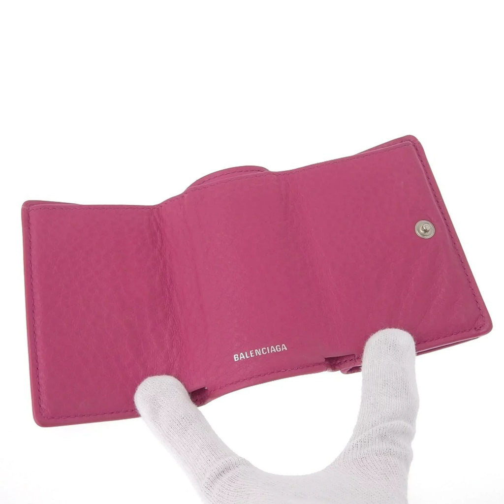 391446 Balenciaga Pre-Owned tri-fold BALENCIAGA pink with hook (Good) mini paper wallet leather