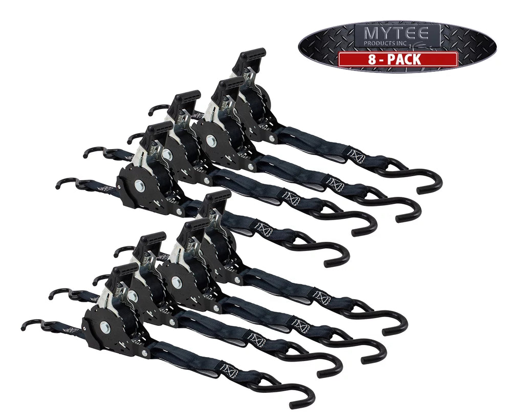 for Bikes: ATVs, | Tiedowns 12' 1" Tie-Down with Straps & Retract Pickup Secure NO-RATCHETING Straps Retractable Ratchet Hook x Auto Trailer Ratchet Pack Tight Motorcycles, 8 Coated - S
