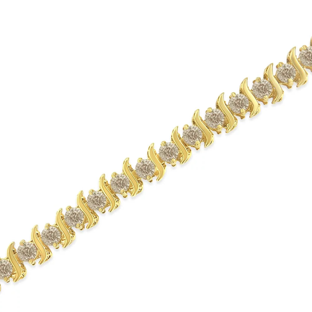 color, (J-K 14K 6.0 Gold-Plated clarity) Sterling - Yellow Classic Diamond "S" 7.5" Silver Round-Cut Bracelet Cttw I1-I2 Link .925