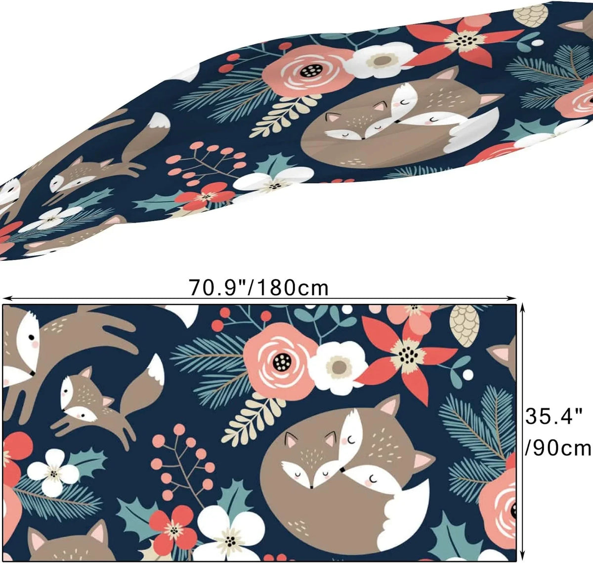 Lightweight and Shawl Foxes for Scarves Girls Flowers on Dark Scarf Long Silk Blue Hyjoy Cute Wrap Neck Women