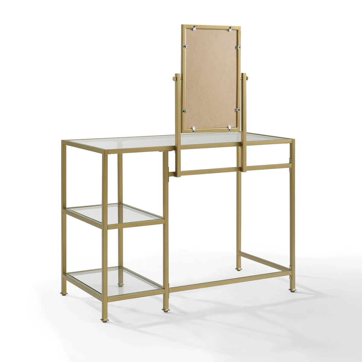 Furniture Crosley Desk/Mirror Glass Gold Vanity in Soft Tempered 2-Piece Aimee