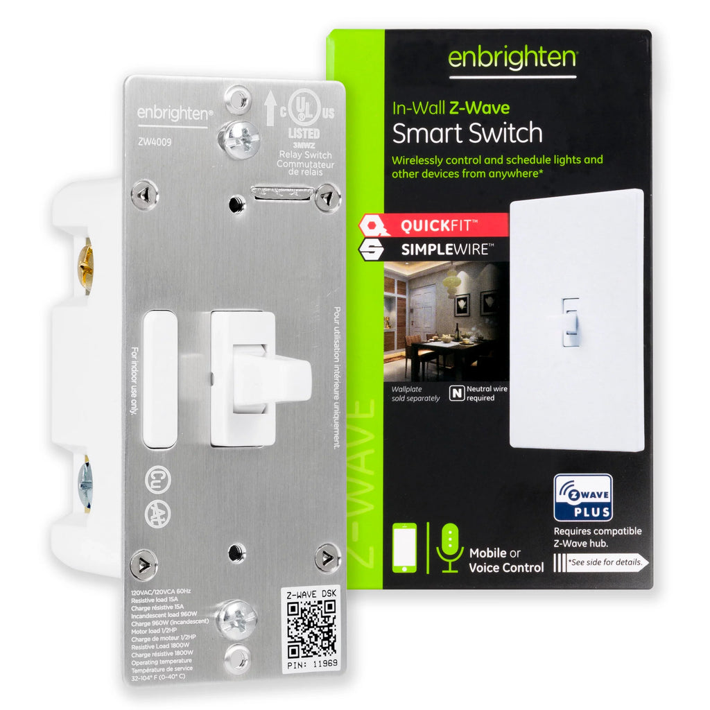 Z-Wave Light Enbrighten Hub Toggle Switch, Z-Wave 46202, Smart Plus White Required,