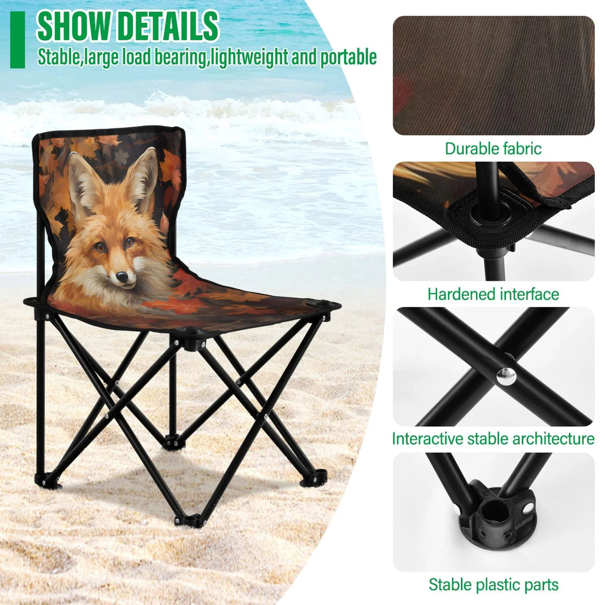 Camping Portable Outdoor Bag Chair Lawn Support Chair in Leaves 220LBS with Folding Chair to Autumn Chair Fishing Carry Fox Beach