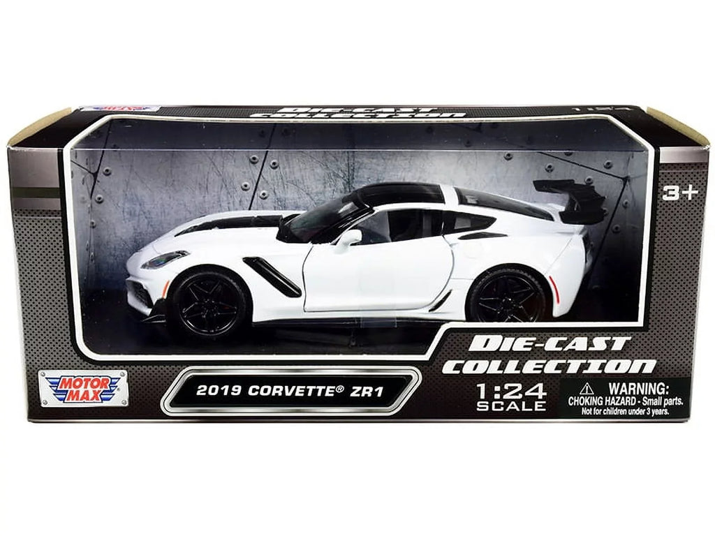 Model Max - - White Toy 79356WH 2019 Motor w/Trailer - scale ZR1, 1/24 Corvette Car Diecast Chevy Diecast Car