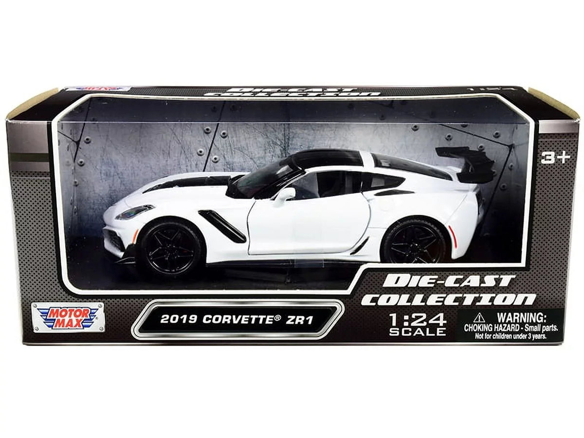 Model Max - - White Toy 79356WH 2019 Motor w/Trailer - scale ZR1, 1/24 Corvette Car Diecast Chevy Diecast Car