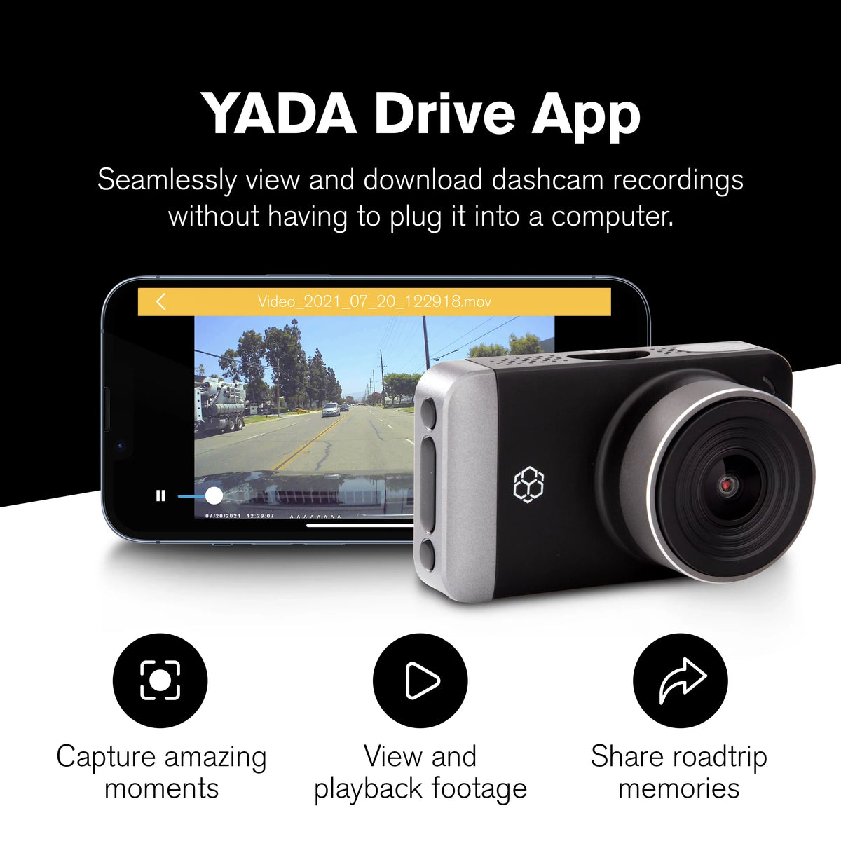 Screen, and Range Yada Record with App, 3" UHD Mode Dynamic Angle for Pro Resolution GPS Technology Park High Lense, 4K G-Sensor LCD Day/Night. Roadcam Wide 150 with Degree