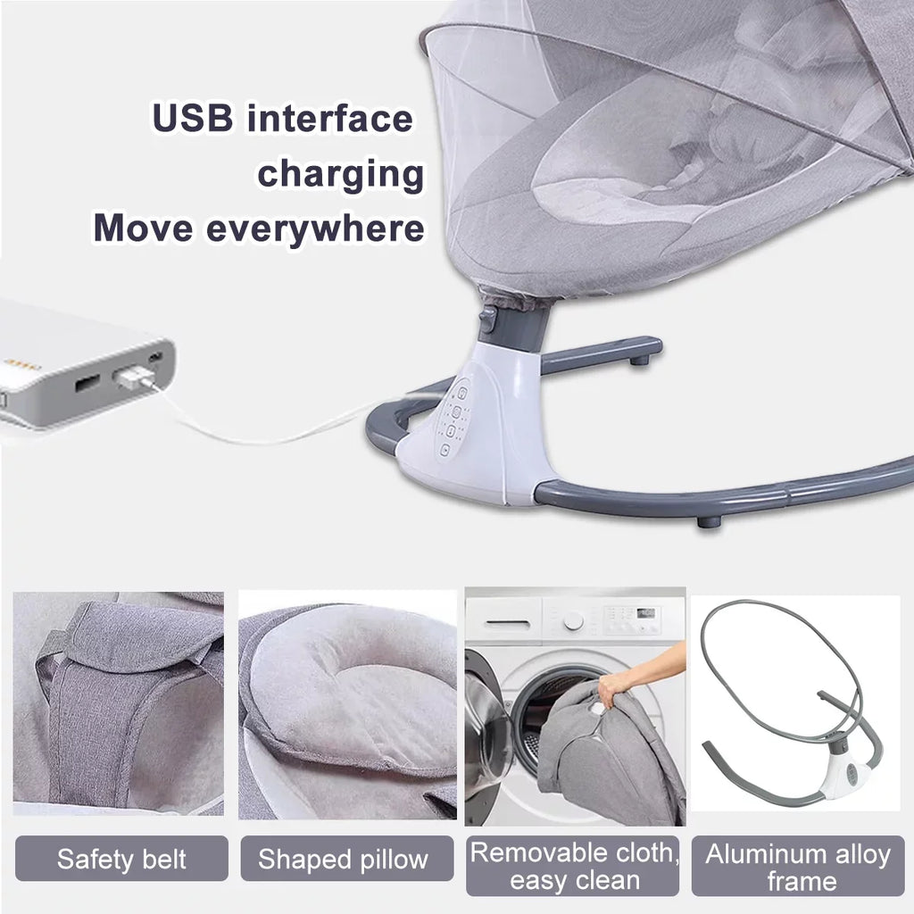 Swing Seat Swing Gray Baby 4 Speeds and Chair Electric Control, Portable with Infant Swing Remote