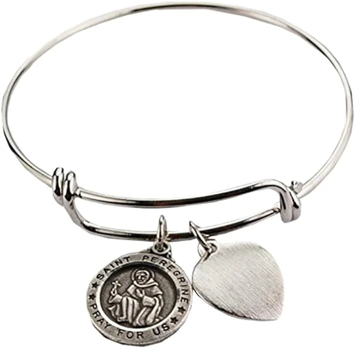 Medal Adult 2 St Bracelet Diameter Peregrine Pewter Patron 3/4" Saint Cancer