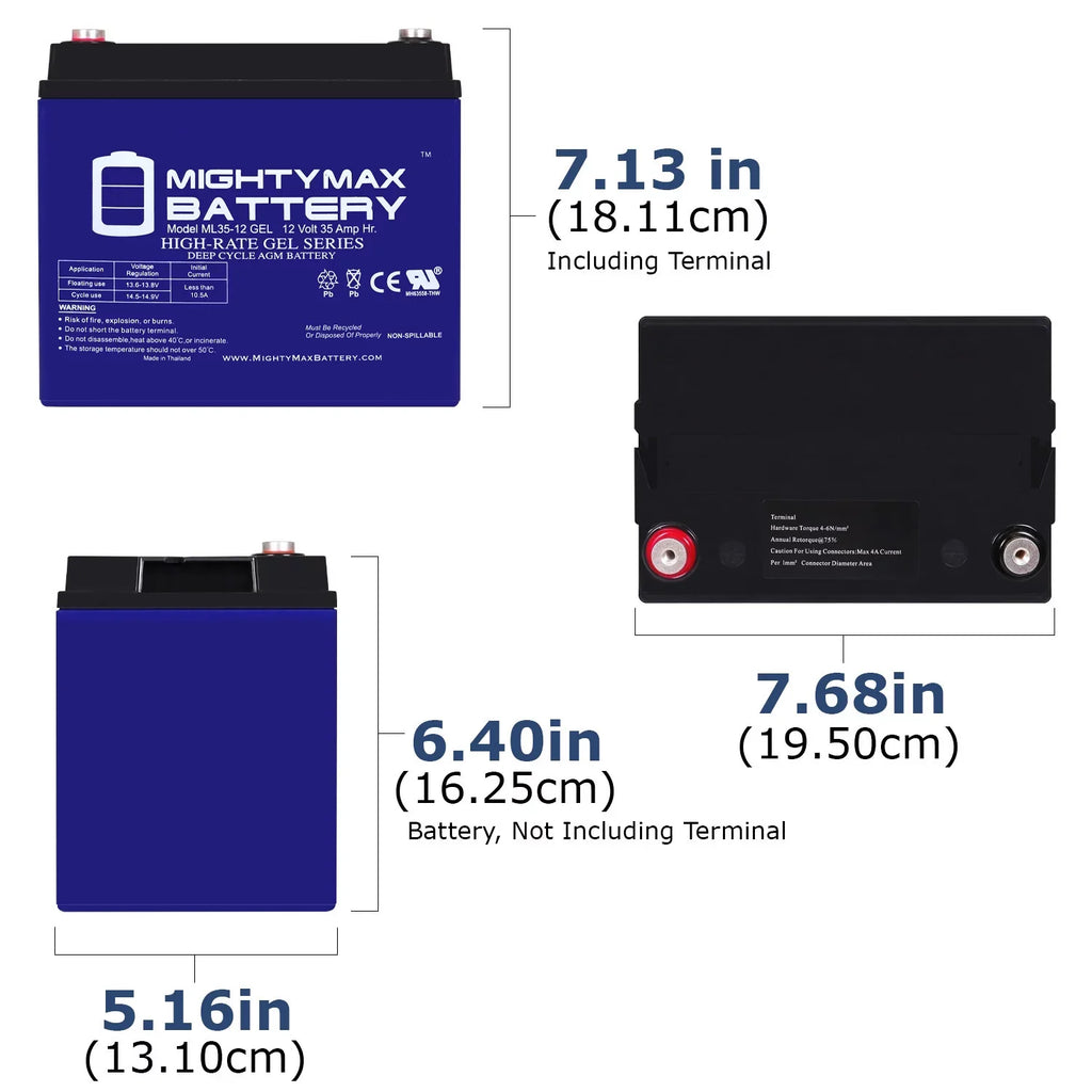 Battery Pontoon Motor GEL 12V Trolling 35AH for Replacement