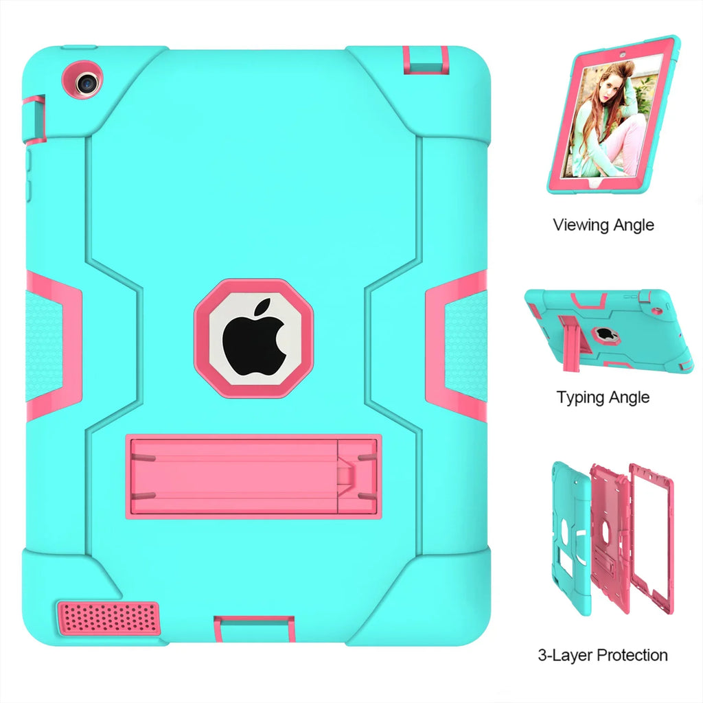 Gen / Layer Case Case,iPad for (Aqua/Rosegold) 3 Shockproof iPad Kickstand Allytech Case,iPad / 2 iPad Protective iPad Three Armor Defender 4 Gen Case, with Generation 2nd Cover iPad 3rd 4th