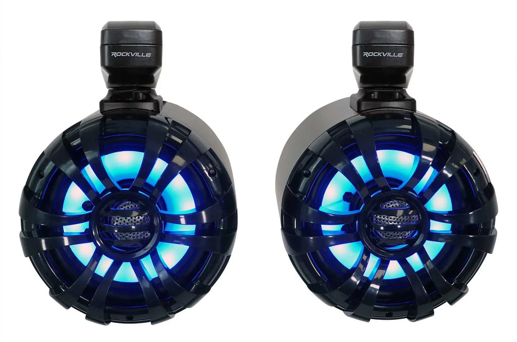 LED Speakers+Remote WB65KLED 600w Black Marine Wakeboard Pair Tower Rockville 6.5"
