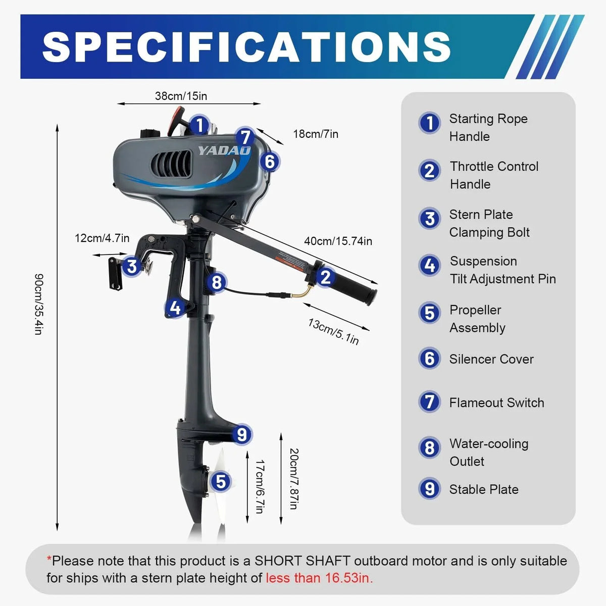 HP Water Engine Boat 3.5 Boat Motor Fishing Engine 2-Stroke with System Cooling Outboard