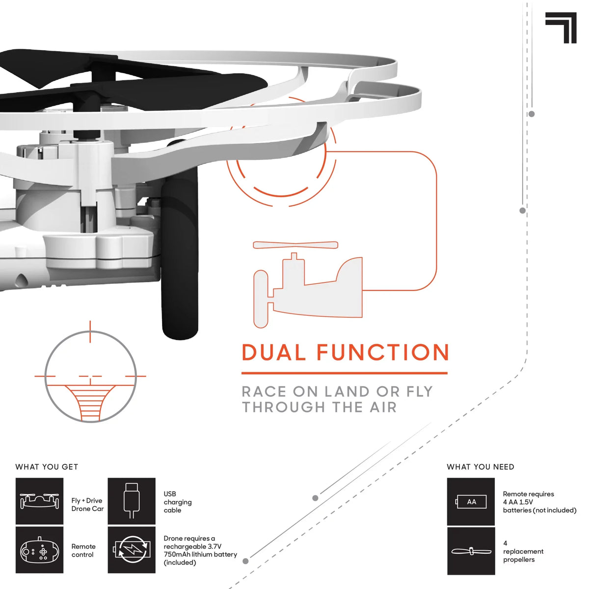 '+ Drive Rechargeable Max RC, Fly SHARPER IMAGE Control 215ft Long and Drone Function 5in 250ft Range Altitude, Dual