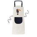 Linen Bib Apron Cotton Kitchen Adjustable Pinafore Tropical Toco Pocket Bird BBQ Ramphastos