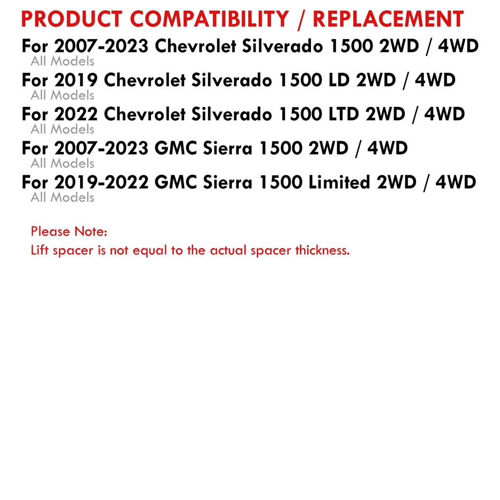 Sierra Lift Chevrolet Rear 2015 2010 GMC SL 2007 2011 Kit 2021 2017 Compatible/Replacement Chevy 2018 For 2013 2" 2020 Silverado 2016 2" AJP 2009 2012 Distributors Spacer Leveling 2008 2019 Front 2014