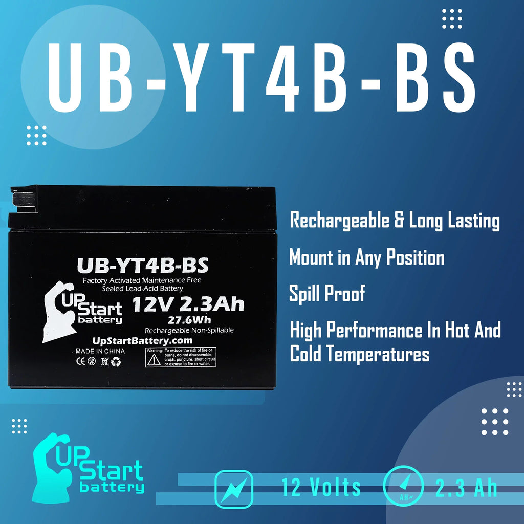 Yamaha SR400 Free, Battery Activated, 12V, Factory Motorcycle 2.3Ah, UB-YT4B-BS Maintenance Battery - 2004 5-Pack UpStart for 400CC Replacement