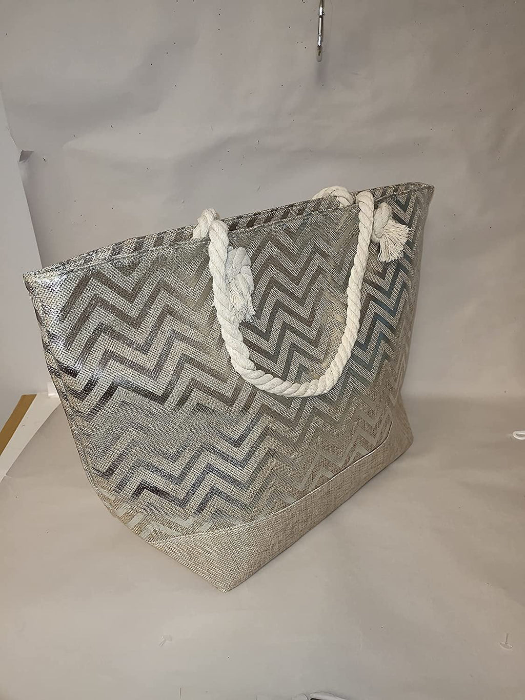 Can Bag with Zipper Beach Tote with Name Metallic - be or Personalized Monogram Top Print Women Large Initial,