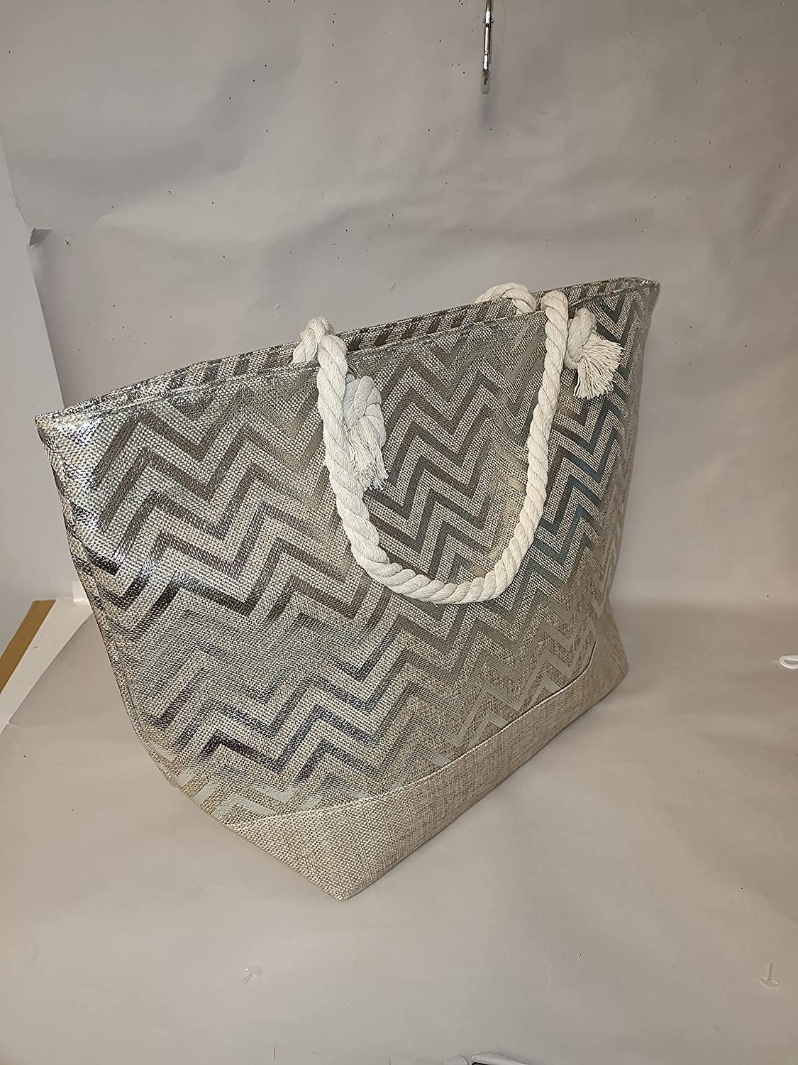Can Bag with Zipper Beach Tote with Name Metallic - be or Personalized Monogram Top Print Women Large Initial,