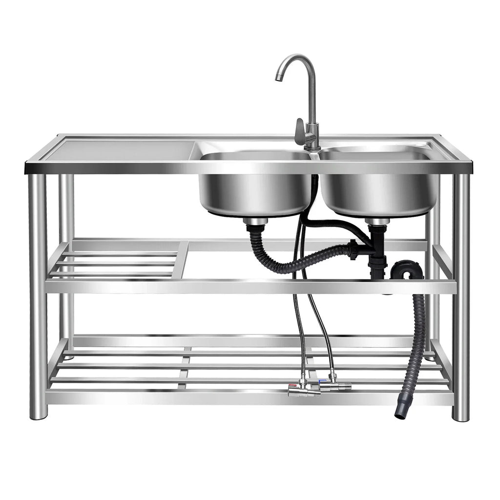 Prep Bowls Steel w/ Commercial Kitchen Catering Catering Utility w/Faucet Stainless Table Kitchen 2 Sink Bowls Home Prep 304 Drainboard Kitchen Sink Catering Sink +Shelf Bowl Prep 2 Table Bowl